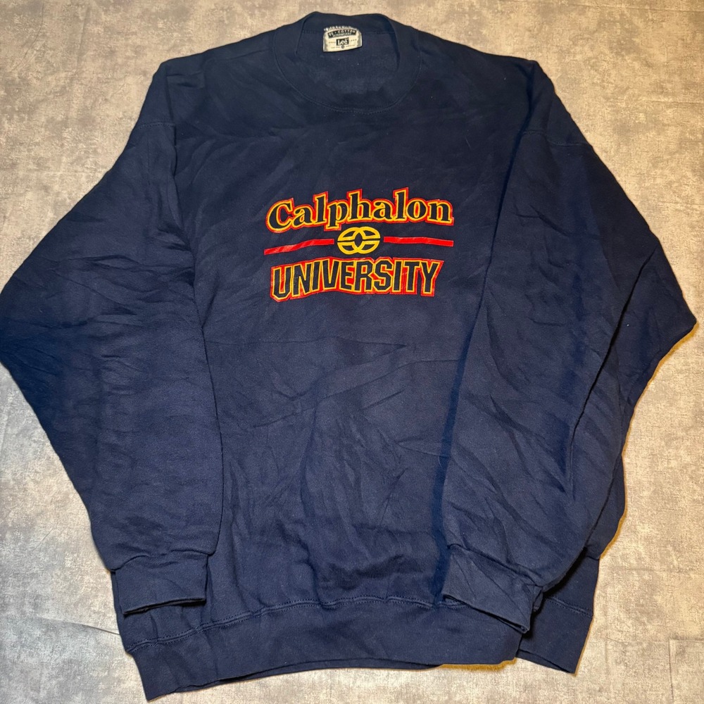 Vintage Lee Calphalon University Sweatshirt Navy Blue Crewneck 2XL Made in USA